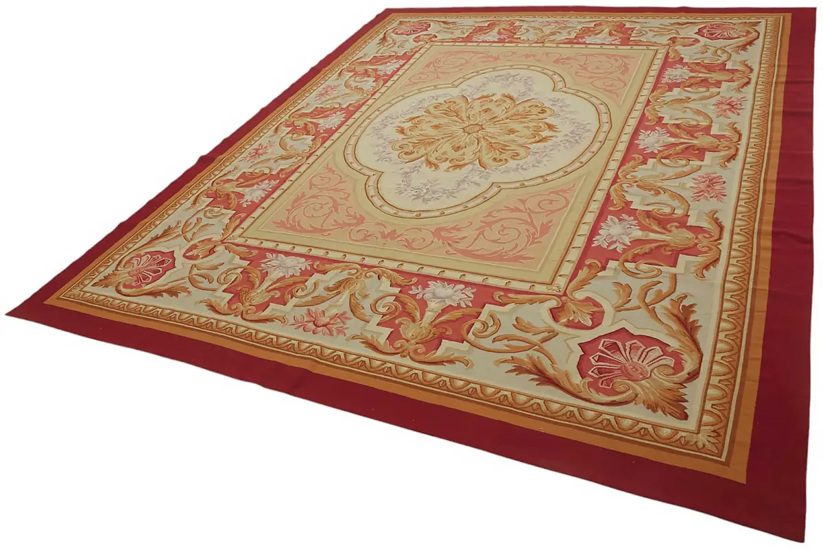 Aubusson Eskitme Bej Pamuk Üzerine Yün El Dokuma Halı-280x350 - Görsel 3