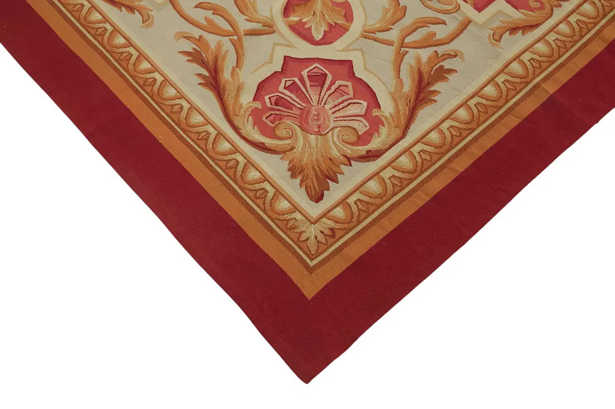 Aubusson Eskitme Bej Pamuk Üzerine Yün El Dokuma Halı-280x350 - Görsel 4