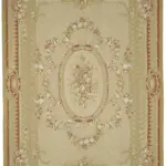 Aubusson Eskitme Bej Pamuk Üzerine Yün El Dokuma Halı-298x439