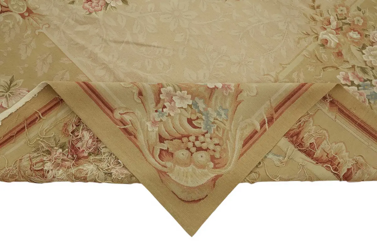 Aubusson Eskitme Bej Pamuk Üzerine Yün El Dokuma Halı-298x439 - Görsel 6