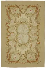 Aubusson Eskitme Bej Pamuk Üzerine Yün El Dokuma Halı-176x270