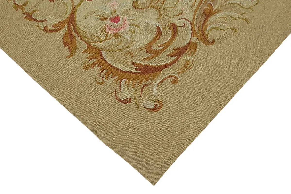 Aubusson Eskitme Bej Pamuk Üzerine Yün El Dokuma Halı-176x270 - Görsel 4