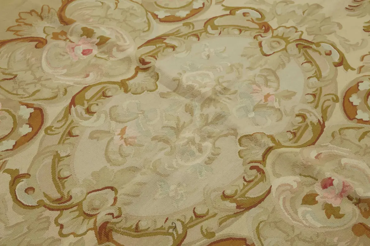 Aubusson Eskitme Bej Pamuk Üzerine Yün El Dokuma Halı-176x270 - Görsel 5