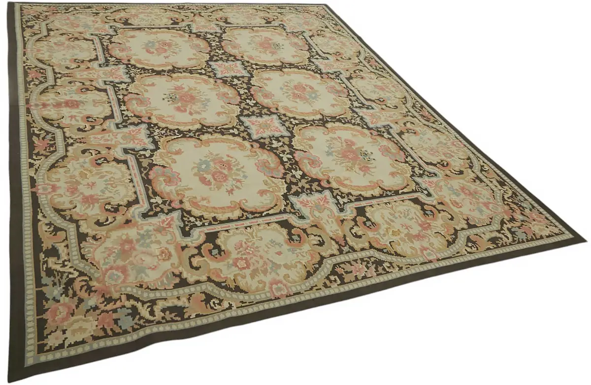 Aubusson Eskitme Bej Pamuk Üzerine Yün El Dokuma Halı-238x303 - Görsel 2