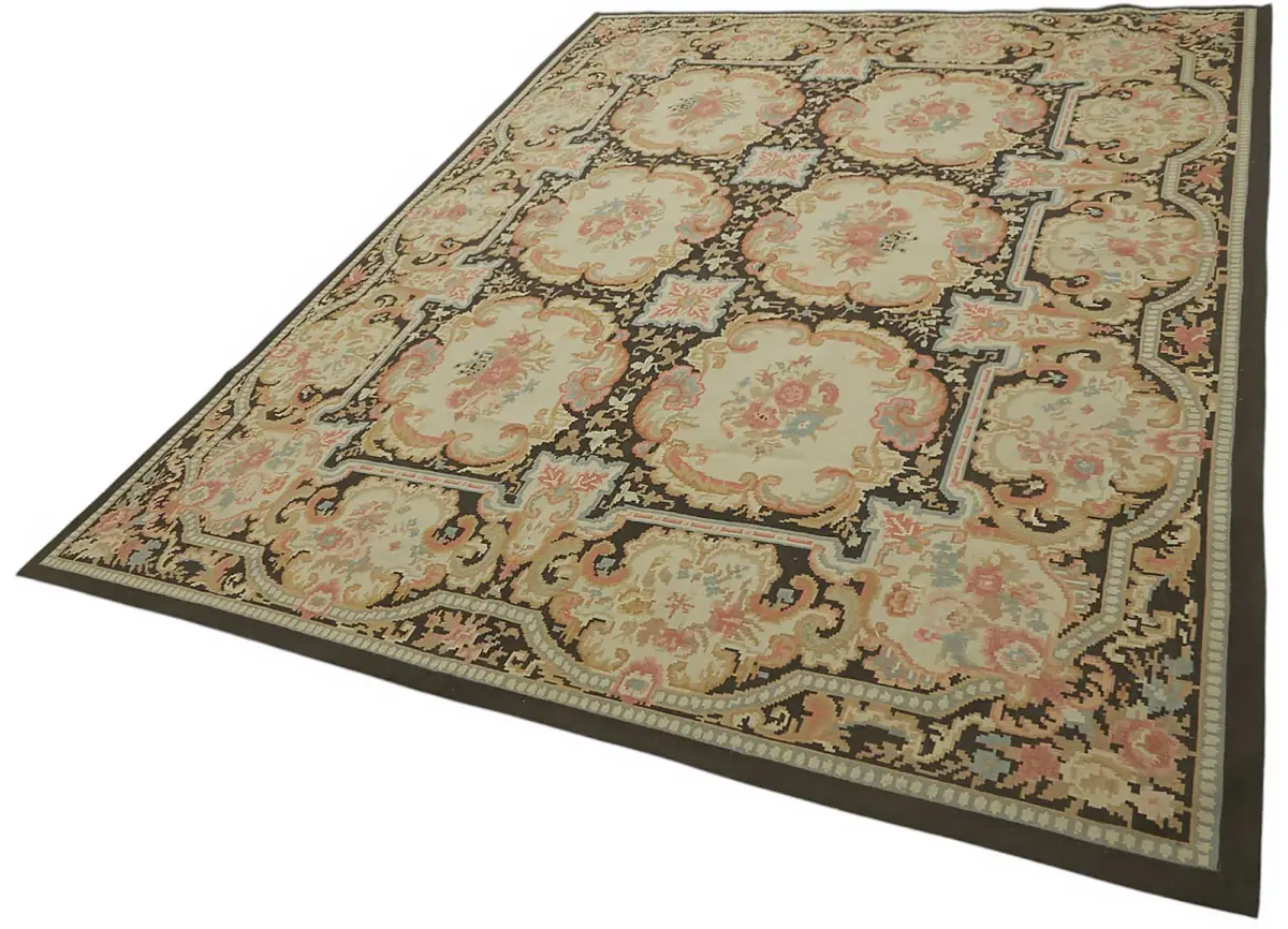 Aubusson Eskitme Bej Pamuk Üzerine Yün El Dokuma Halı-238x303 - Görsel 3