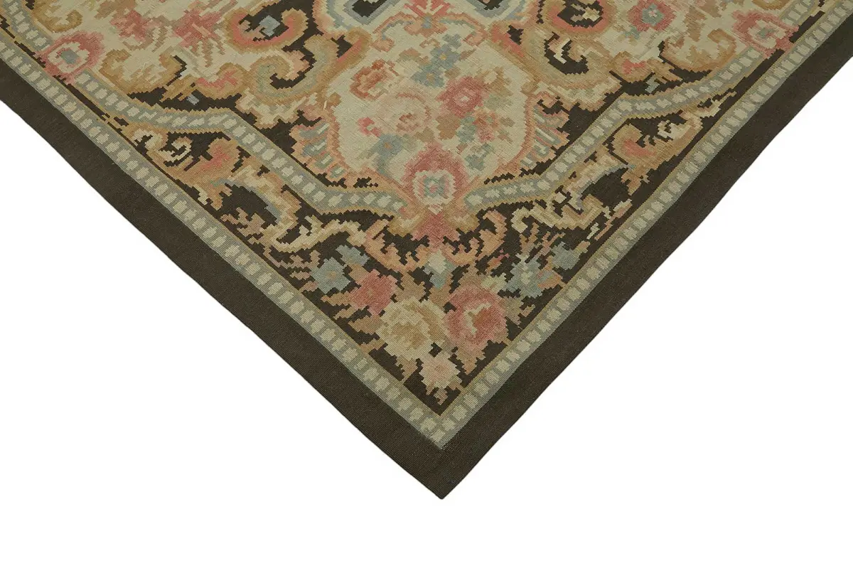 Aubusson Eskitme Bej Pamuk Üzerine Yün El Dokuma Halı-238x303 - Görsel 4