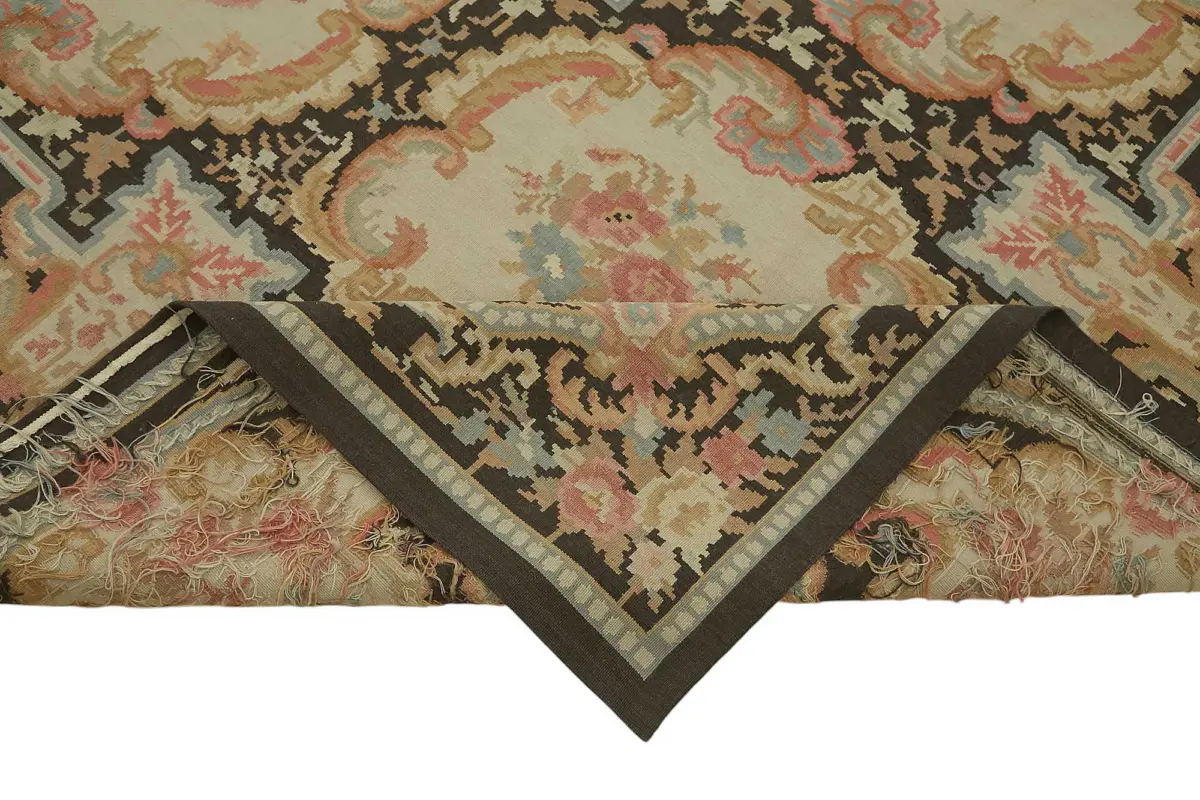 Aubusson Eskitme Bej Pamuk Üzerine Yün El Dokuma Halı-238x303 - Görsel 6