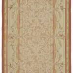 Aubusson Eskitme Bej Pamuk Üzerine Yün El Dokuma Halı-201x405