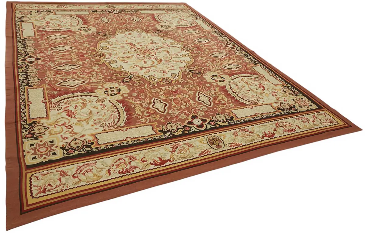 Aubusson Eskitme Bej Pamuk Üzerine Yün El Dokuma Halı-277x357 - Görsel 2