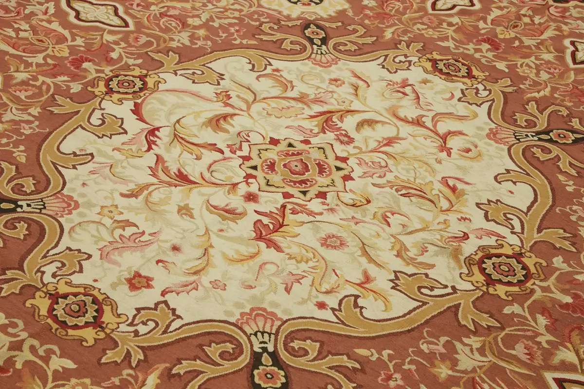 Aubusson Eskitme Bej Pamuk Üzerine Yün El Dokuma Halı-277x357 - Görsel 5