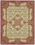 Aubusson Eskitme Bej Pamuk Üzerine Yün El Dokuma Halı-273x354