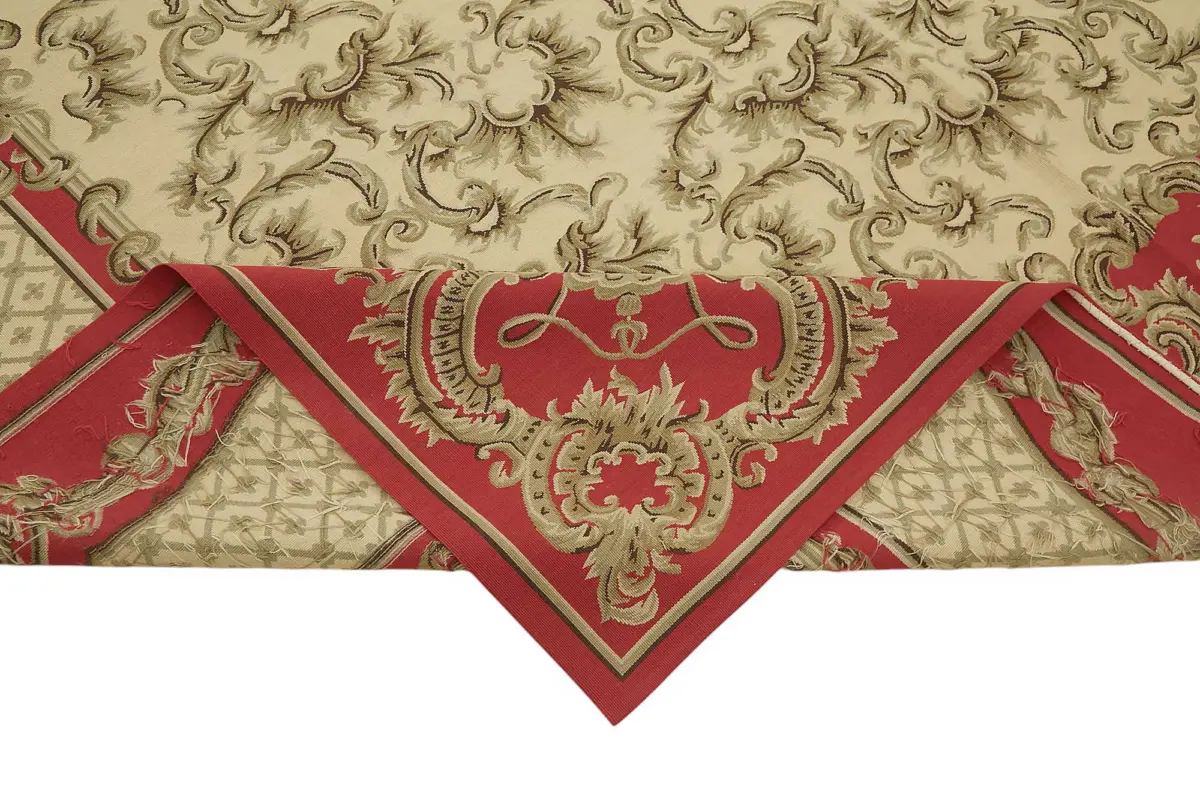 Aubusson Eskitme Bej Pamuk Üzerine Yün El Dokuma Halı-273x354 - Görsel 6