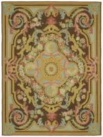 Aubusson Eskitme Bej Pamuk Üzerine Yün El Dokuma Halı-271x370