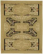 Aubusson Eskitme Bej Pamuk Üzerine Yün El Dokuma Halı-273x337