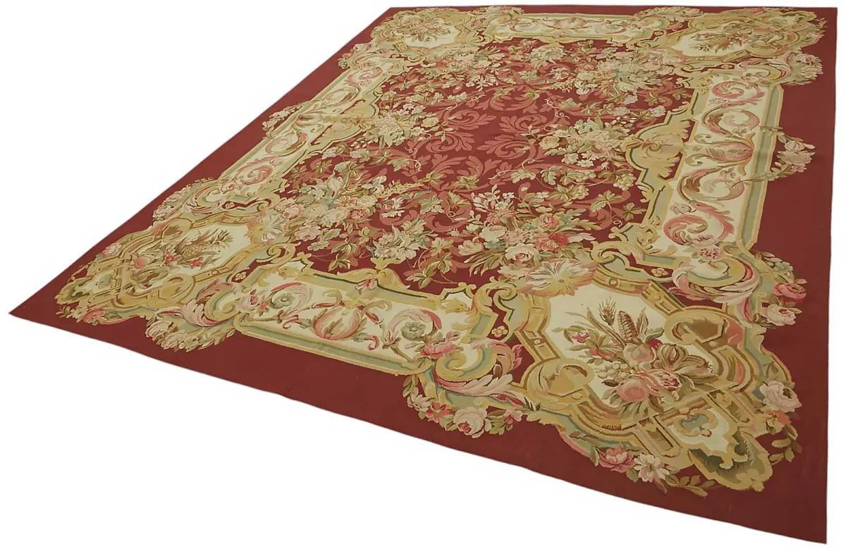 Aubusson Eskitme Bej Pamuk Üzerine Yün El Dokuma Halı-255x310 - Görsel 3