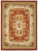 Aubusson Eskitme Bej Pamuk Üzerine Yün El Dokuma Halı-265x366