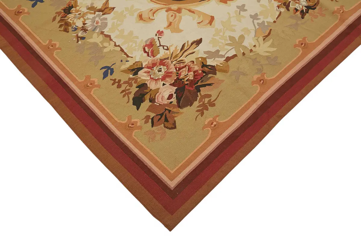 Aubusson Eskitme Bej Pamuk Üzerine Yün El Dokuma Halı-265x366 - Görsel 4