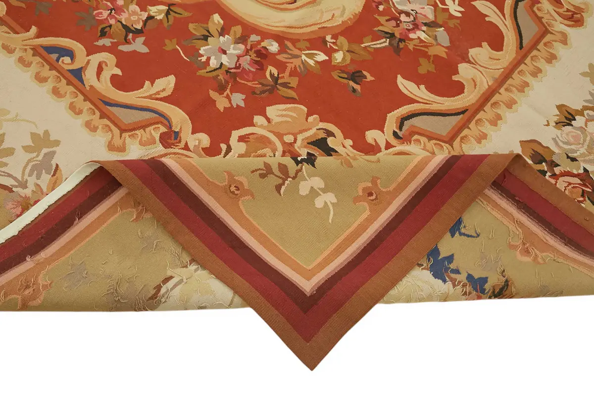 Aubusson Eskitme Bej Pamuk Üzerine Yün El Dokuma Halı-265x366 - Görsel 6