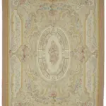 Aubusson Eskitme Bej Pamuk Üzerine Yün El Dokuma Halı-297x428