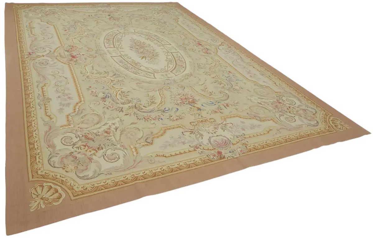 Aubusson Eskitme Bej Pamuk Üzerine Yün El Dokuma Halı-297x428 - Görsel 2