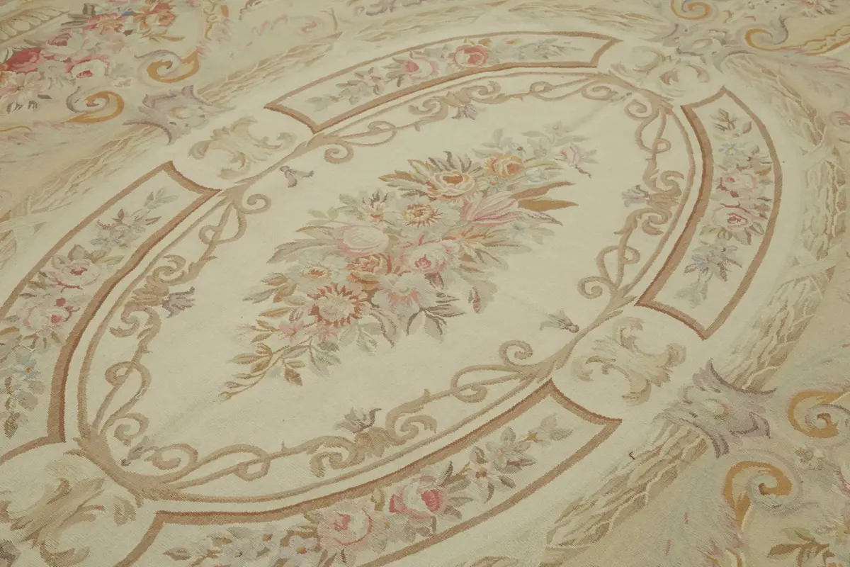 Aubusson Eskitme Bej Pamuk Üzerine Yün El Dokuma Halı-297x428 - Görsel 5