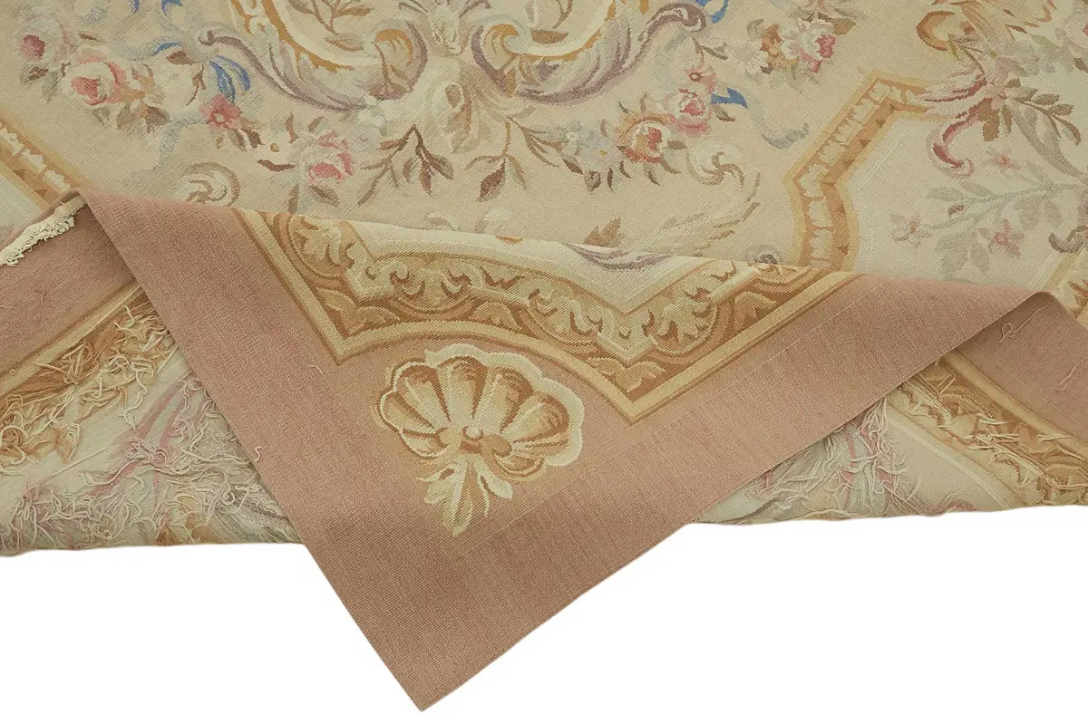 Aubusson Eskitme Bej Pamuk Üzerine Yün El Dokuma Halı-297x428 - Görsel 6