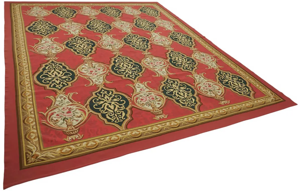 Aubusson Eskitme Kırmızı Pamuk Üzeirne Yün El Dokuma Halı-272x346 - Görsel 2