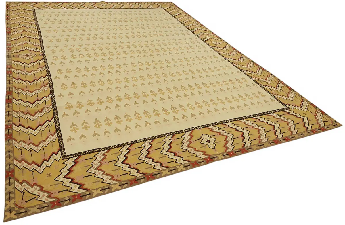 Aubusson Eskitme Bej Pamuk Üzerine Yün El Dokuma Halı-267x384 - Görsel 2