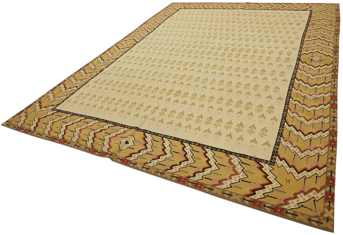 Aubusson Eskitme Bej Pamuk Üzerine Yün El Dokuma Halı-267x384 - Görsel 3