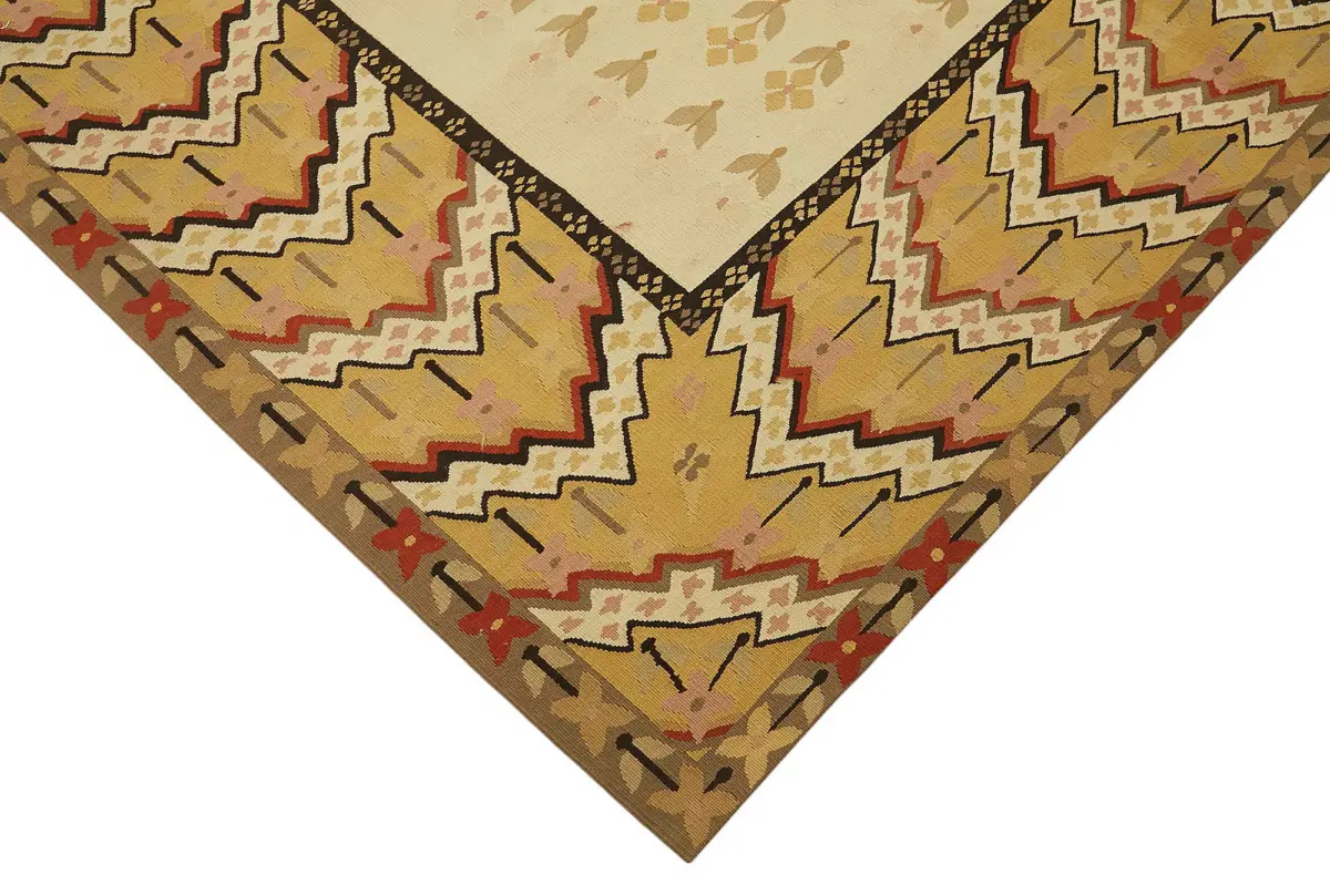 Aubusson Eskitme Bej Pamuk Üzerine Yün El Dokuma Halı-267x384 - Görsel 4