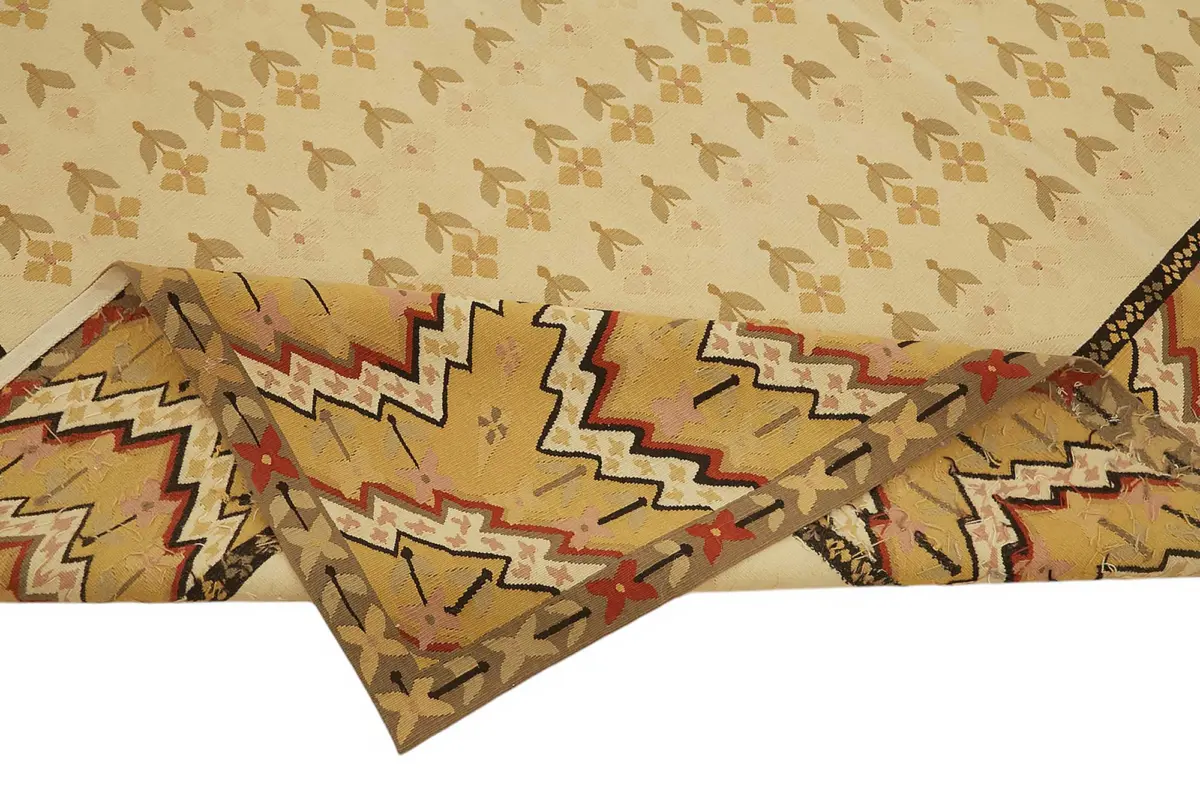 Aubusson Eskitme Bej Pamuk Üzerine Yün El Dokuma Halı-267x384 - Görsel 6