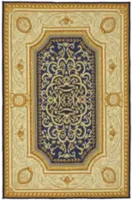 Aubusson Eskitme Bej Pamuk Üzerine Yün El Dokuma Halı-177x267