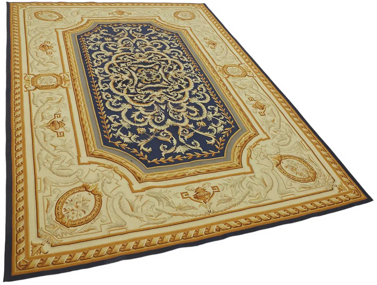 Aubusson Eskitme Bej Pamuk Üzerine Yün El Dokuma Halı-177x267 - Görsel 2