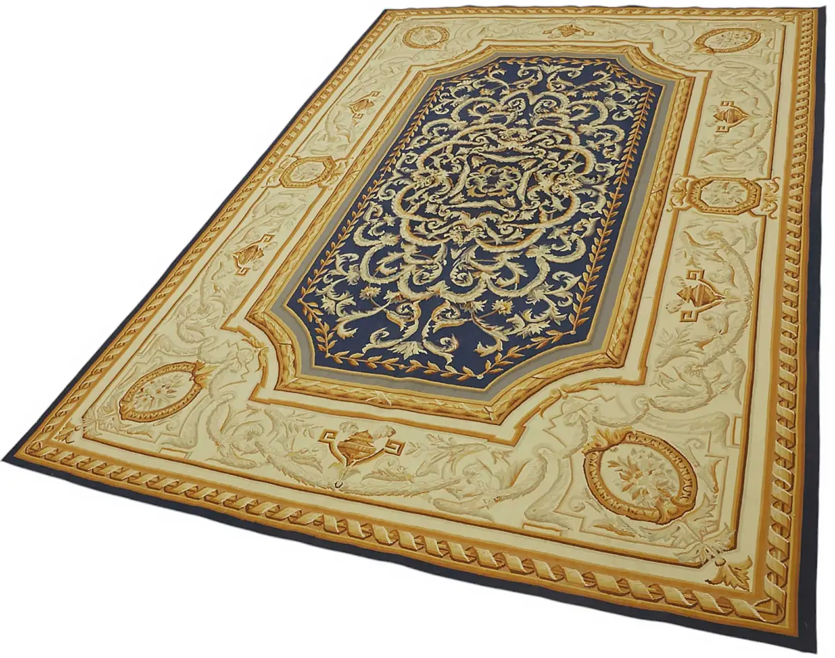 Aubusson Eskitme Bej Pamuk Üzerine Yün El Dokuma Halı-177x267 - Görsel 3