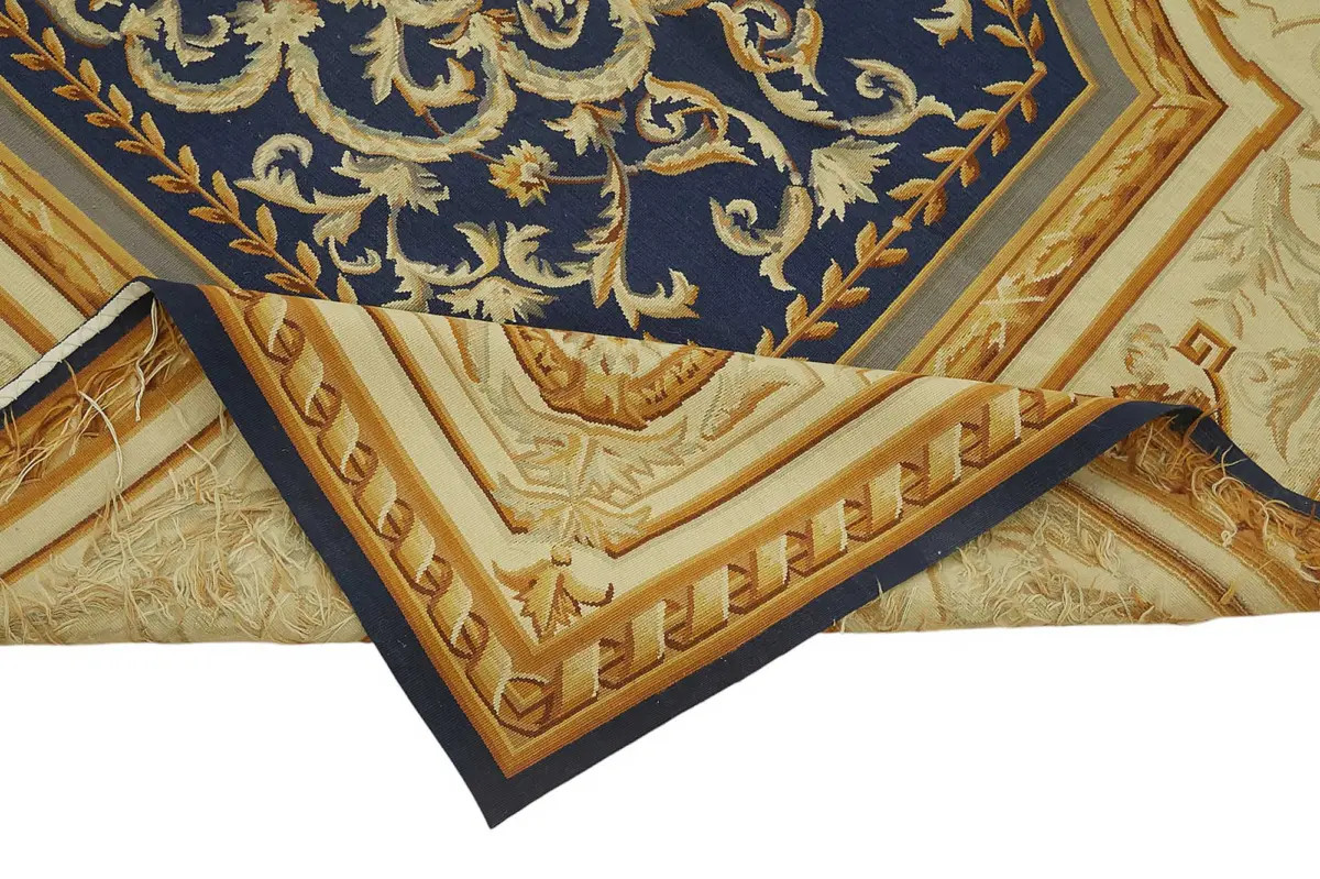 Aubusson Eskitme Bej Pamuk Üzerine Yün El Dokuma Halı-177x267 - Görsel 6