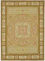 Aubusson Eskitme Bej Pamuk Üzerine Yün El Dokuma Halı-268x373