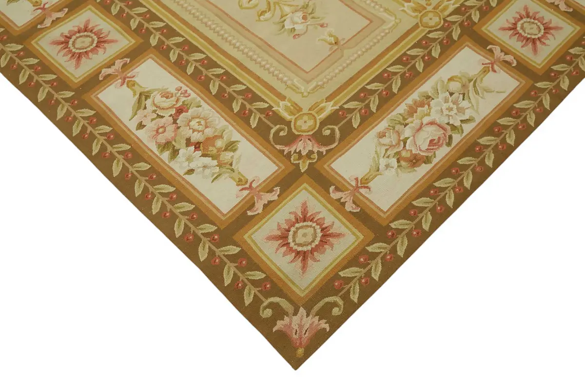 Aubusson Eskitme Bej Pamuk Üzerine Yün El Dokuma Halı-268x373 - Görsel 4