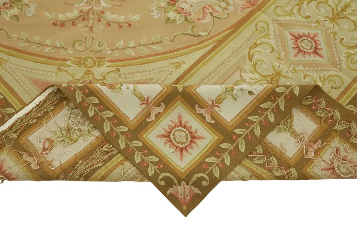 Aubusson Eskitme Bej Pamuk Üzerine Yün El Dokuma Halı-268x373 - Görsel 6