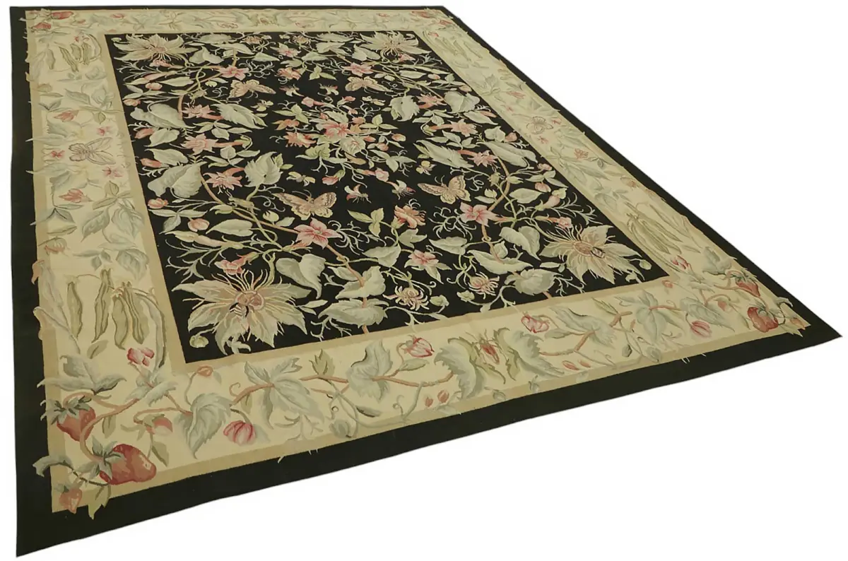 Aubusson Eskitme Bej Pamuk Üzerine Yün El Dokuma Halı-242x311 - Görsel 2