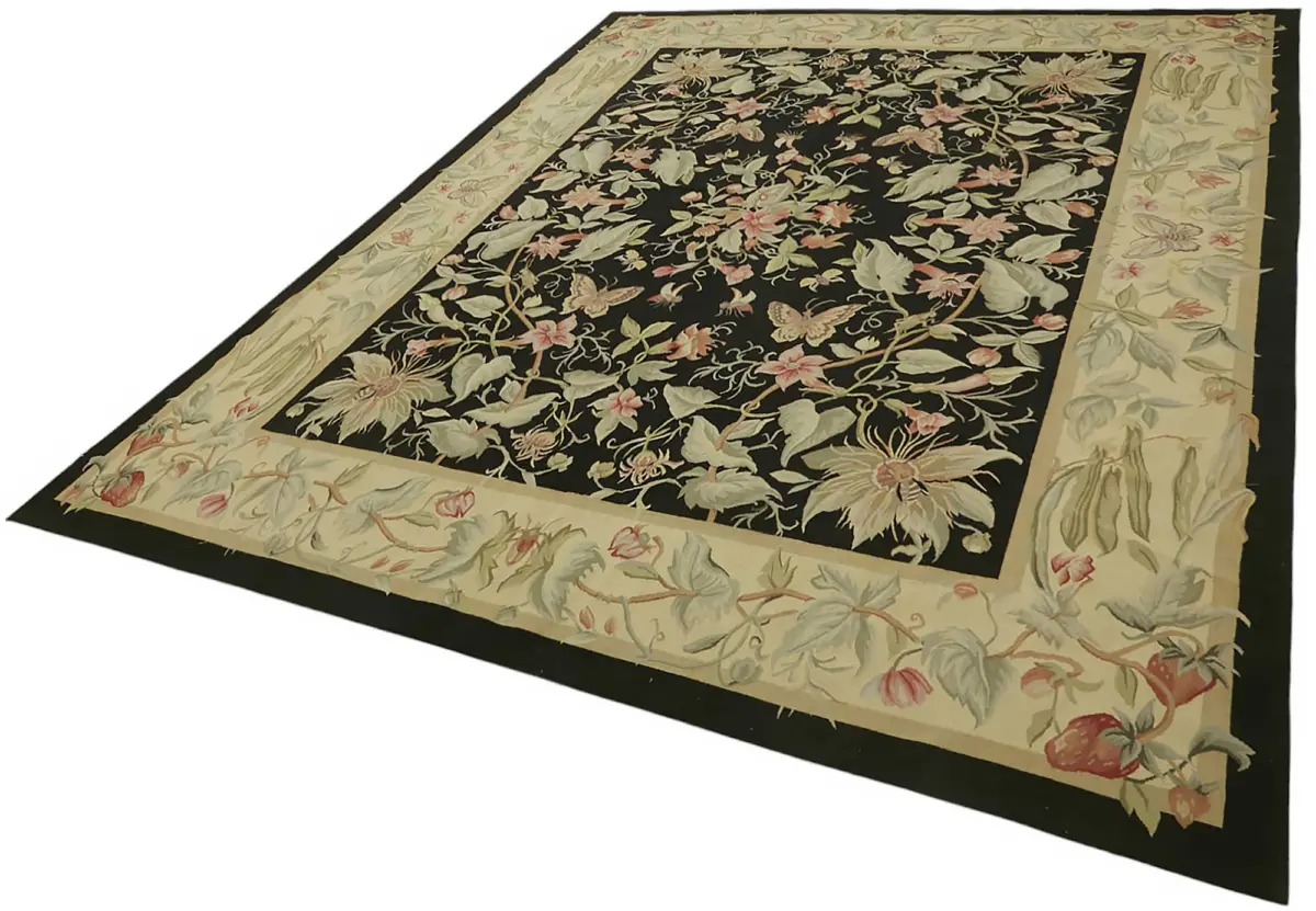 Aubusson Eskitme Bej Pamuk Üzerine Yün El Dokuma Halı-242x311 - Görsel 3