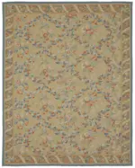 Aubusson Eskitme Bej Pamuk Üzerine Yün El Dokuma Halı-243x304