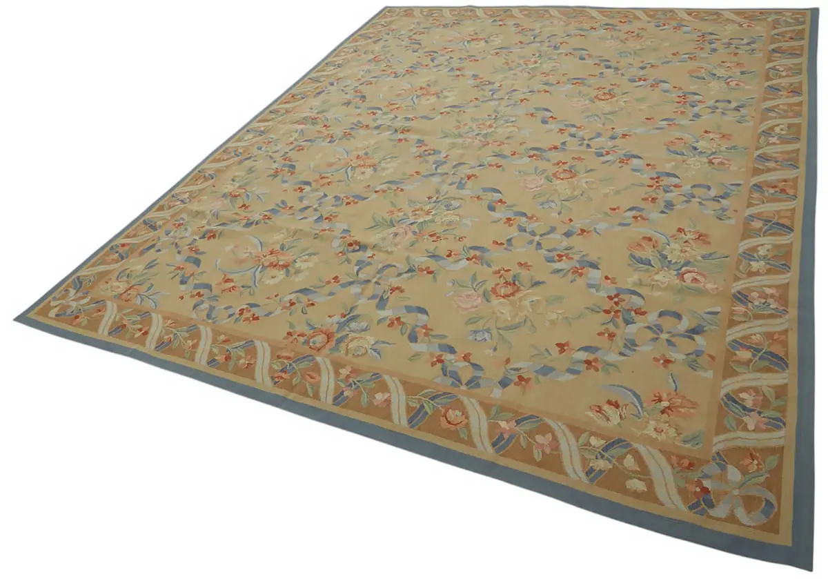 Aubusson Eskitme Bej Pamuk Üzerine Yün El Dokuma Halı-243x304 - Görsel 3