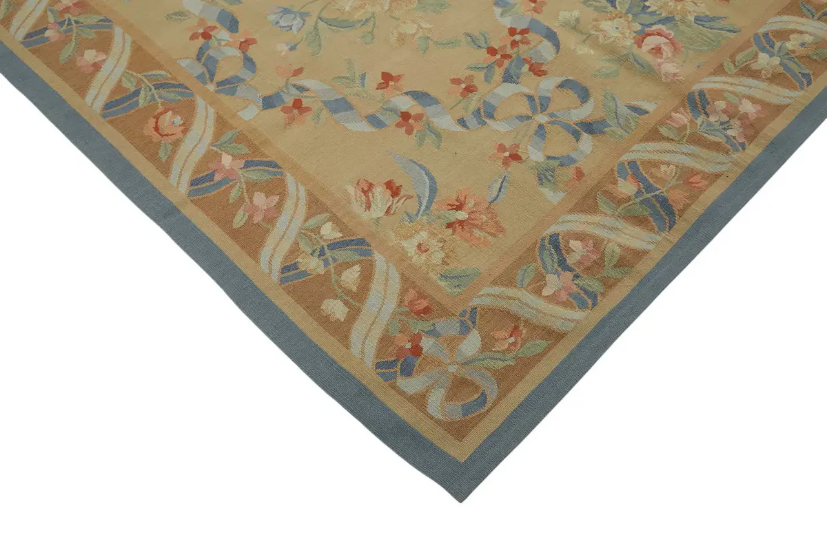 Aubusson Eskitme Bej Pamuk Üzerine Yün El Dokuma Halı-243x304 - Görsel 4