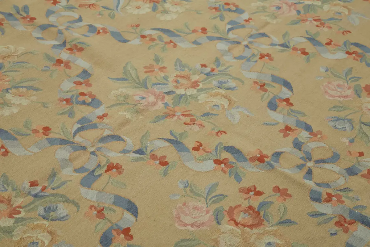 Aubusson Eskitme Bej Pamuk Üzerine Yün El Dokuma Halı-243x304 - Görsel 5