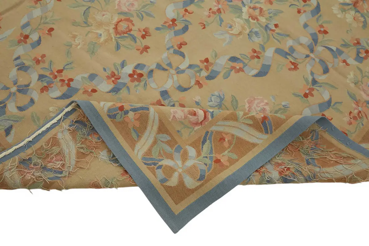 Aubusson Eskitme Bej Pamuk Üzerine Yün El Dokuma Halı-243x304 - Görsel 6