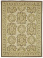 Aubusson Eskitme Bej Pamuk Üzerine Yün El Dokuma Halı-270x370