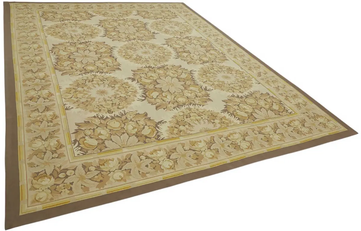 Aubusson Eskitme Bej Pamuk Üzerine Yün El Dokuma Halı-270x370 - Görsel 2