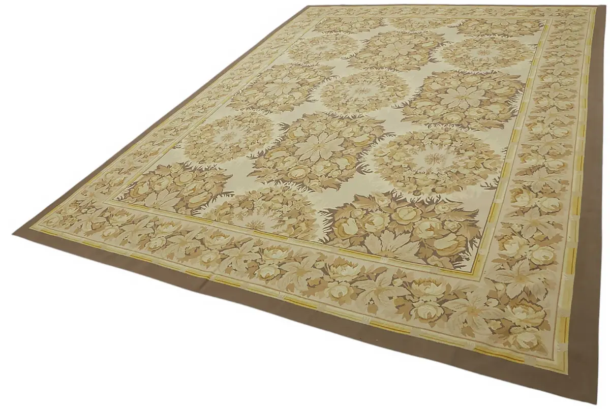 Aubusson Eskitme Bej Pamuk Üzerine Yün El Dokuma Halı-270x370 - Görsel 3
