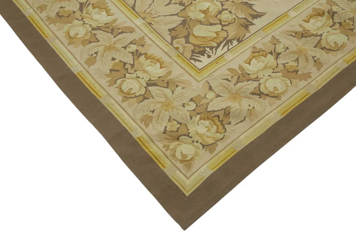 Aubusson Eskitme Bej Pamuk Üzerine Yün El Dokuma Halı-270x370 - Görsel 4