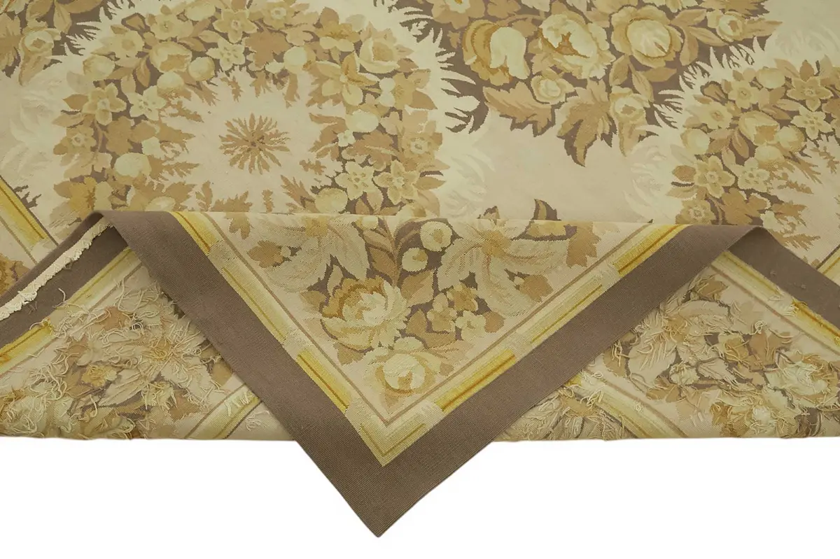 Aubusson Eskitme Bej Pamuk Üzerine Yün El Dokuma Halı-270x370 - Görsel 6